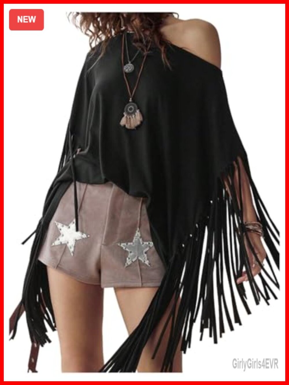 Fringe Off Shoulder Boho Tassel Short Sleeve Asymmetrical Top